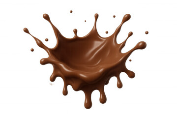 Molten chocolate cresting in regal splash, droplets scattering against clear backdrop, revealing rich texture and fluid motion