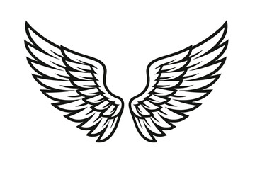 Obraz premium Angel wings icon for tattoo, logo, emblem design. Symbol of freedom, power, spirituality, protection. Heraldic eagle or hawk bird flight sign. Divine heaven myth vector.