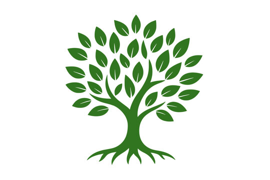 Green tree of life logo. Vector icon with roots for branding. Eco friendly symbol for nature, ecology, growth, environment, and wellness. Abstract graphic element design.