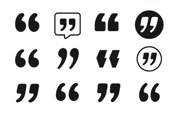 Quote mark icon vector set. Quotation marks collection. Creative quote symbols and typography elements. Diverse punctuation styles for citation, dialogue, testimonial.