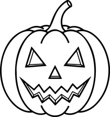Illustration of a jack o lantern with sharp teeth and triangular eyes and nose outline on white background