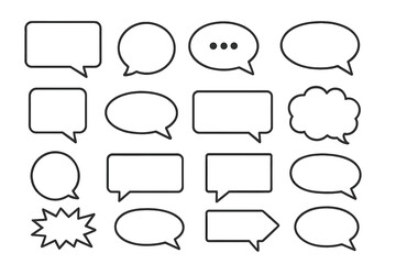 Obraz premium Vector set of diverse speech bubbles. Line icon collection for communication, chat, social media. Blank talk and thought balloons for dialogue, messages, comics. Minimalist design.