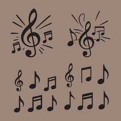 Black musical notes on a tan background vector