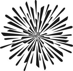 Obraz premium Black and white starburst pattern with radiating lines emanating from a central point design element
