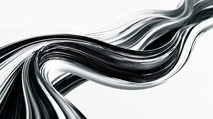 A bold abstract wave composed of thick black lines flowing dynamically across a clean white background