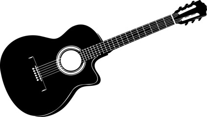 Fototapeta premium Acoustic guitar in black with strings and sound hole visible in a detailed musical instrument illustration