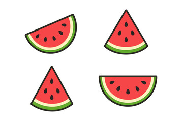Watermelon Slice Vector Set, Summer Melon Icons, Juicy Fruit Illustration, Refreshing Watermelon Clipart, Tropical Summer Design Elements, Transparent Background