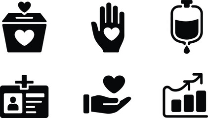 Collection of health charity and care related icons in a distinctive silhouette style