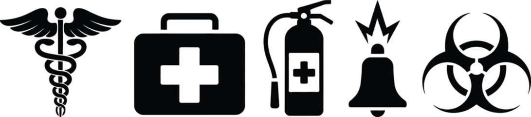 Obraz premium Collection of health safety and hazard warning signs in silhouette style