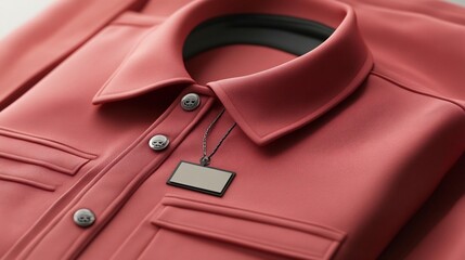 Close-up of a coral-colored shirt with tag