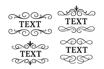 Elegant collection of vintage ornamental frames and decorative borders. Calligraphic swirl flourishes for wedding invitations, certificates, logos, and branding designs. Classic vector set.