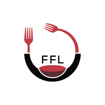 FFL Restaurant and Food Logo with Fork Plate Bowl Icon &ndash; Modern Dining and Catering Branding Design. FFL Letter Logo.
