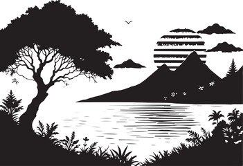 landscape with trees and mountains