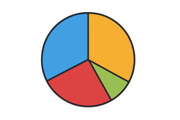 Colorful pie chart vector icon. Segmented circle diagram for business data visualization. Flat infographic design element for reports, analytics and presentations. Market share graph.
