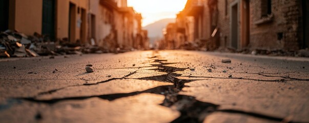 Earthquake preparedness cracked streets and destroyed buildings