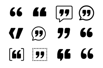 Creative Quote Mark Icon Vector Set, Diverse Quotation Marks Collection, Typography Elements, Punctuation Symbols, Stylish Quote Designs, Communication and Writing Graphics