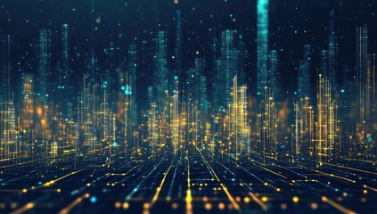 Digital city skyline, abstract representation of futuristic urban landscape