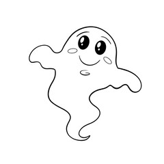 Friendly ghost with a cute happy face clip art hand drawn black and white