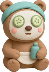 Cute Cartoon Spa Bear with Face Mask and Cucumber Eyes