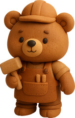 Cute Cartoon Builder Bear with Helmet and Hammer