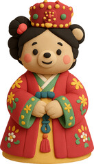 Cute Cartoon Bear in Traditional Asian Royal Costume
