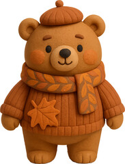 Cute Bear in Autumn Outfit with Scarf and Hat
