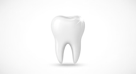 A single, shiny white molar tooth with a sparkling glint, isolated on a clean white background.