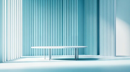 Obraz premium Light teal interior scene with a white round table.