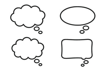 Thinking cloud and thought bubble vector icon set. Multiple versions in different shapes for brainstorming, design concepts, and creative ideas. Comic style communication.