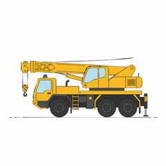 Naklejka premium Detailed Yellow Crane Illustration with Extended Boom and Hook.