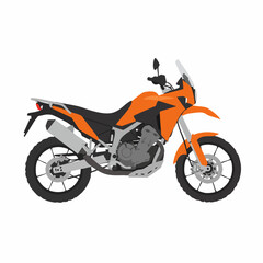 Obraz premium Orange and black adventure motorcycle with a grey exhaust and detailed wheels