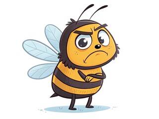 Obraz premium Frowning bee mascot with tiny wings, isolated on clear background.