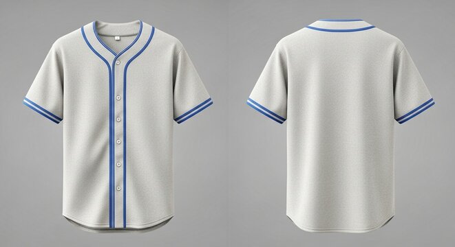 Front and back view of a baseball jersey, showcasing its design and details. - Powered by Adobe