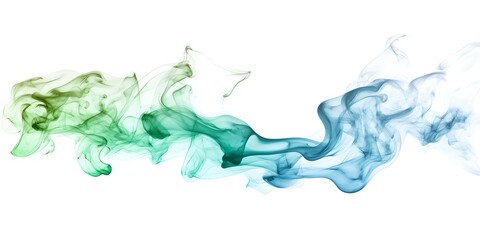 Fototapeta premium Colorful green and blue smoke on a white background, an abstract color background. A cloud of ink in water, with turquoise green and blue color smoke splashes, creating a smoke effect.