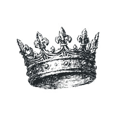 Detailed Sketch of Ornate Royal Crown with Fleur-de-lis Accents
