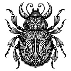 Fototapeta premium Intricate Black and White Ornamental Beetle Tattoo Design Art