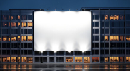 Blank white advertising billboard on a office building wall at night, mockup