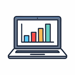 Laptop displaying colorful bar graph on screen in modern illustration style