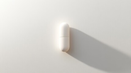Single white pill on plain surface in indoor setting