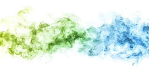 Fototapeta premium Colorful green and blue smoke explosion on a white background, 3D rendering,