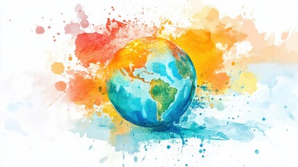 Colorful watercolor globe splash art in vibrant abstract style