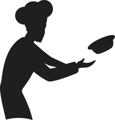 Minimalist Silhouette Chef Throwing Food Profession Culinary Gastronomy Concept