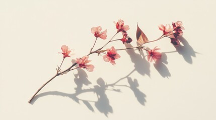 Delicate pink flower branch casting shadows indoors