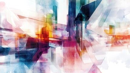 Colorful abstract architectural structures in dynamic indoor space