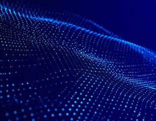 Abstract blue wave of connected dots and lines on a dark background
