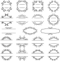 Set of Hand-Drawn Floral Frames and Dividers