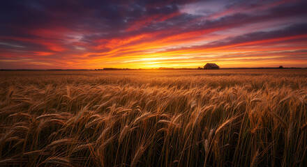 Golden Hour Over a Wheat Field A Breathtaking Sunset Landscape