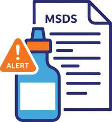 Hazardous Chemical Safety Data Sheet with Alert Icon and Bottle.