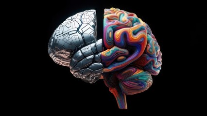 Divided brain, metallic and colorful