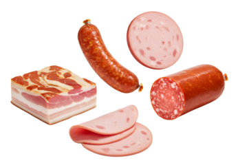 Delicious assortment of cured meats ready for cooking, charcuterie, or culinary creations